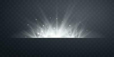 Silver horizontal lensflare. Light flash with rays or spotlight and bokeh. Silver glow flare light effect. Vector illustration.