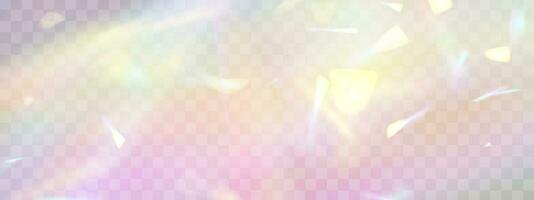 Blurred rainbow refraction overlay effect. Light lens prism effect on transparent background. Holographic reflection, crystal flare leak shadow overlay. Vector abstract illustration.