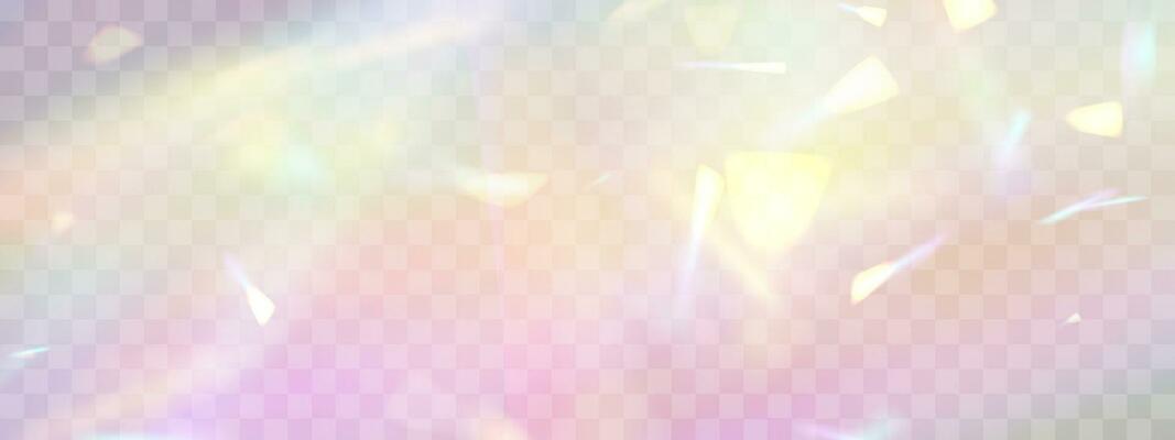 Blurred rainbow refraction overlay effect. Light lens prism effect on transparent background. Holographic reflection, crystal flare leak shadow overlay. Vector abstract illustration.