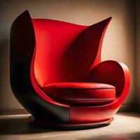 AI generated Red leather armchair in the room. generative ai photo