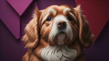 AI generated Cavalier King Charles Spaniel portrait on a purple background. generative ai photo