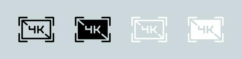 4k icon set in black and white. Screen resolution signs vector illustration.