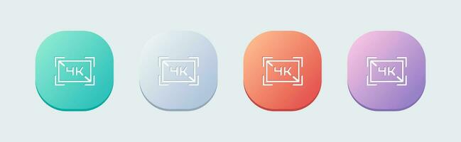 4k línea icono en plano diseño estilo. pantalla resolución señales vector ilustración.