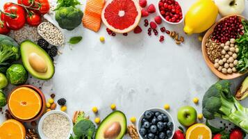 ai generado sano comida Tienda Anuncio antecedentes con Copiar espacio foto