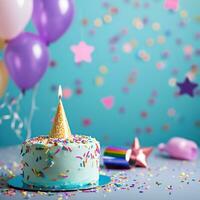 AI generated magic birthday background with copy space photo