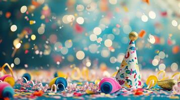AI generated magic birthday background with copy space photo