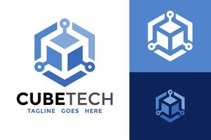 cubo tecnología logo diseño vector modelo