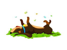 Cartoon dachshund dog puppy frolicking in grass vector