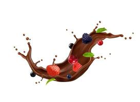 Chocolate cream or milk drink splash with berries vector