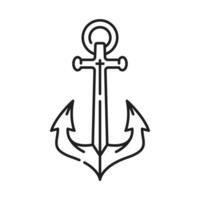 Naval ship, marine boat anchor thin line icon vector