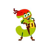 Cartoon funny number 3 pirate or corsair character vector