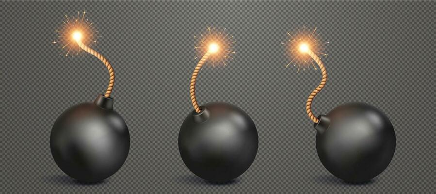 Realistic ball bomb with burning wick fuse