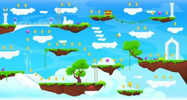 Arcade game level map with ground platforms in sky vector