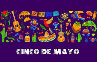 cinco Delaware mayonesa mexicano día festivo, cactus y piñata vector