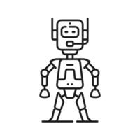 Robot line icon, cartoon robotic cyborg character vector