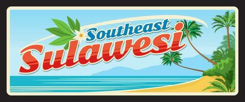 Southeast Sulawesi, old travel plate sign vector