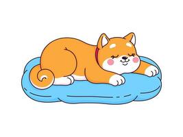 dibujos animados shiba inu perro o perrito personaje dormido vector