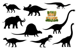 Cartoon dinosaurs animals characters silhouettes vector