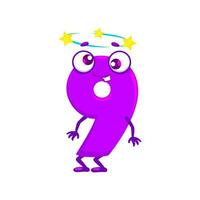 Cartoon funny math number nine 9 character vector