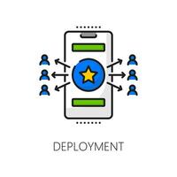 Software deployment, mobile app develop line icon vector