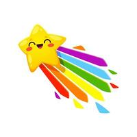 dibujos animados linda estrella kawaii personaje mosca en arco iris vector