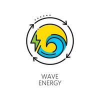 Green tidal waves power, eco energy linear icon vector