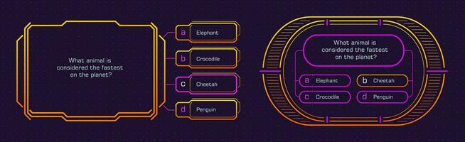 Quiz game template, contest question answer option vector