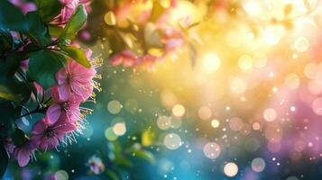 AI generated magic spring background with copy space photo