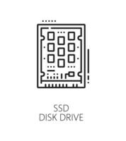 SSD disk drive line icon for computer PC hardware vector