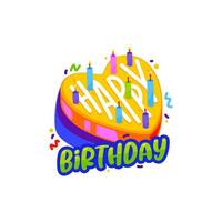 Happy birthday badge, greetings sticker with cake vector