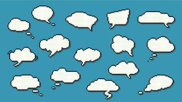 8 bit pixel art dialogue box and speech bubbles vector