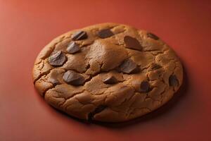 AI generated biscuits chip cookies on wooden background. photo