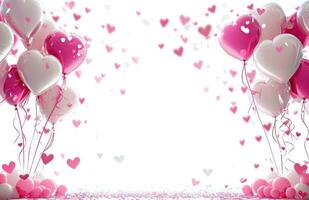 AI generated a white background with pink balloons and hearts photo