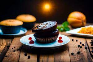 AI generated a cupcake sits on a plate next to other food photo