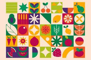 Geometric modern  background. Bauhaus. Abstract vegetables fruits. Seamless pattern vector