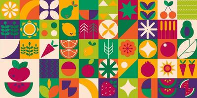 Geometric modern  background. Bauhaus. Abstract vegetables fruits minimalist style.  Seamless pattern vector