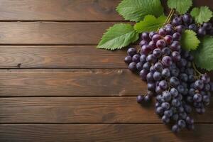 AI generated Bunch of fresh grapes on wooden table. Vintage style toned picture. photo