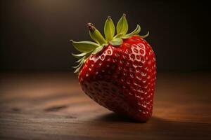 AI generated Strawberry on wooden background.  photo