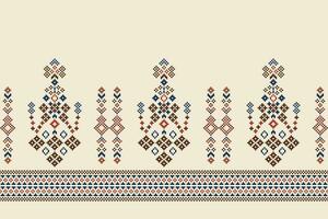 Ethnic geometric fabric pattern Cross Stitch.Ikat embroidery Ethnic oriental Pixel pattern brown cream background. Abstract,vector,illustration. Texture,clothing,frame,motifs,silk wallpaper. vector