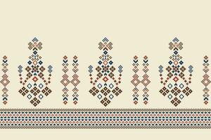 Ethnic geometric fabric pattern Cross Stitch.Ikat embroidery Ethnic oriental Pixel pattern brown cream background. Abstract,vector,illustration. Texture,clothing,frame,motifs,silk wallpaper. vector