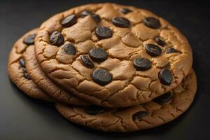 AI generated Chocolate chip cookies on orange background. Close up. Selective focus. ai generative photo