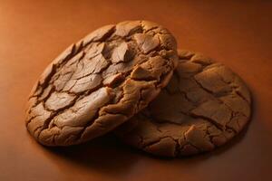 AI generated Chocolate chip cookies on orange background. Close up. Selective focus. ai generative photo