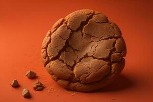 ai generado chocolate chip galletas en naranja antecedentes. cerca arriba. selectivo enfocar. ai generativo foto