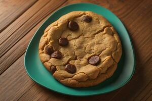 AI generated Chocolate chip cookies on orange background. Close up. Selective focus. ai generative photo