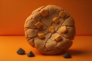 AI generated Chocolate chip cookies on orange background. Close up. Selective focus. ai generative photo