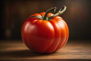 Fresh tomato on a wooden background. ai generative photo