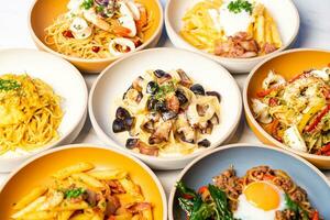 fettuccine truffle mushroom on plate photo