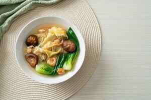 pork dumpling soup with shrimps and vegetable photo