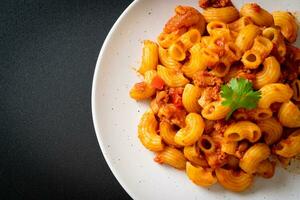 macaroni with tomatoes sauce and mince pork photo