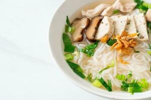 Vietnamese Rice Noodles Soup with Vietnamese Sausage served vegetables and crispy onion photo